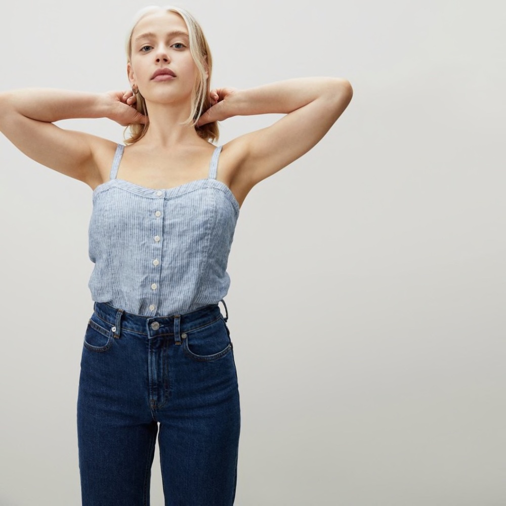 Everlane | The Linen Picnic Top, Blue/White Pinstripe